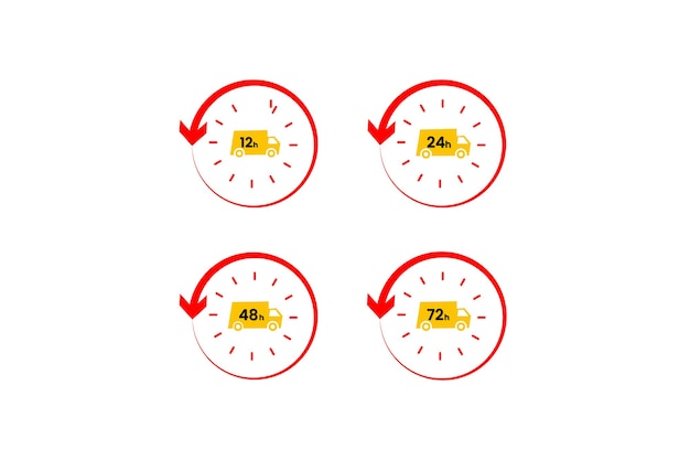 Divers Autocollants De Temps 12 24 36 Et 48 Heures Horloge Avec Icône De Service De Livraison De Commande De Flèche