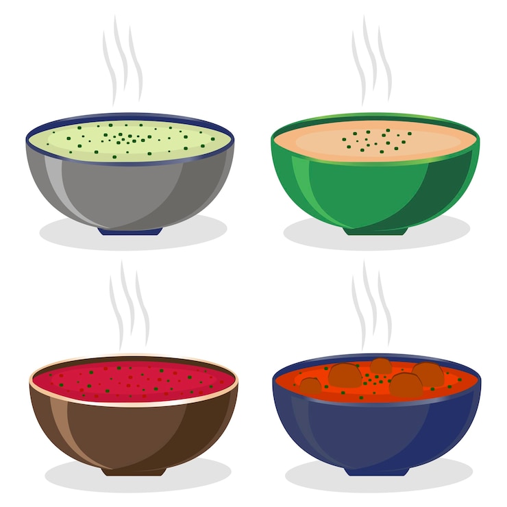 Vecteur divers bols de soupe en céramique