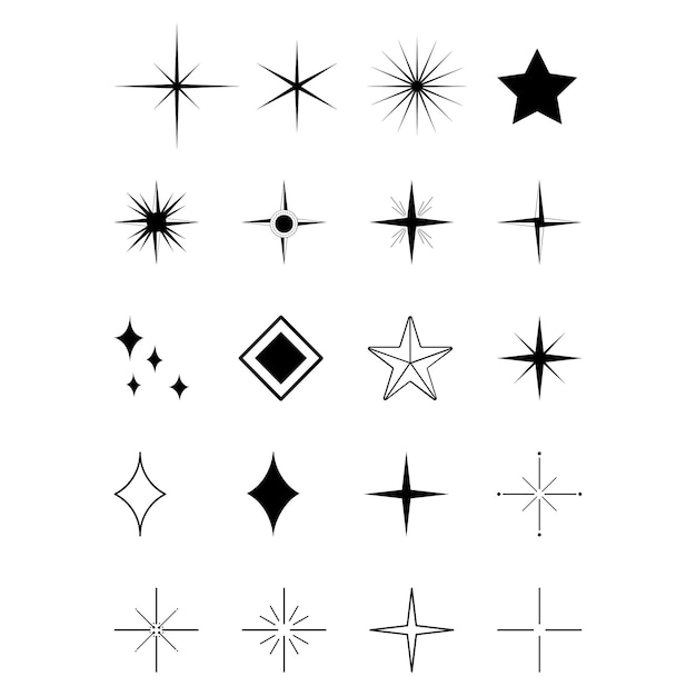 Divers dessins artistiques d'étoiles et d'éclairs présentant des formes et des styles uniques pour la créativité