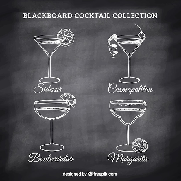 Divers Dessins Cocktails Sur Un Tableau Noir