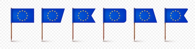 Vecteur divers drapeaux réalistes de cure-dents européens souvenirs d'europe cure-dent en bois avec drapeau en papier