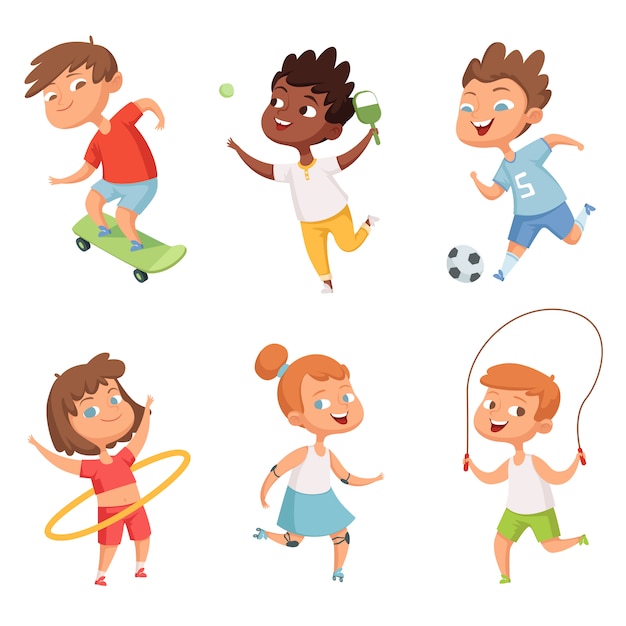 Vecteur divers enfants dans les sports actifs. personnages