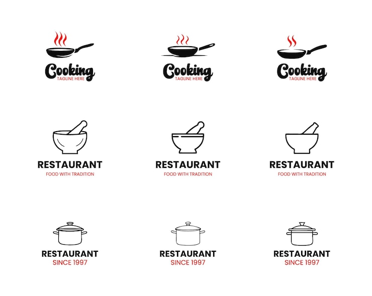 Vecteur divers logos de cuisine et de restaurant avec des slogans personnalisables