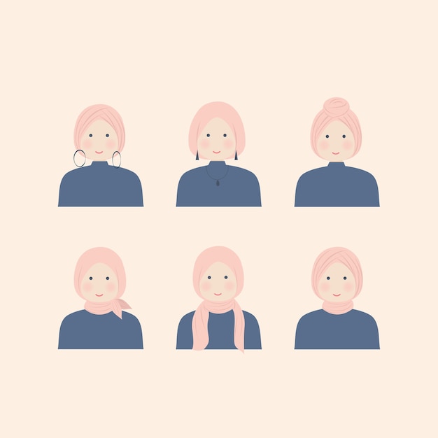 Divers Style De Fille Hijab Dans Un Ensemble D'illustration