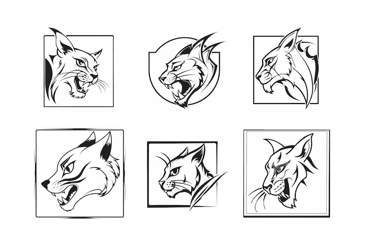 Vecteur divers styles d'un logo de visage de bobcats étiqueté art de ligne de griffon illustration de conception vectorielle extrême