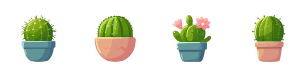 Vecteur diverse rangée de plantes de cactus de différentes formes et tailles icône vectorielle de dessin animé