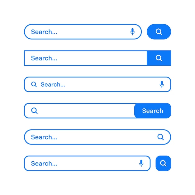 Diverses barres de recherche avec bordure de contour moteur de navigateur Internet avec barre d'adresse de boîte de recherche et champ de texte UI conception de l'interface du site élément icônes web et bouton de pression illustration vectorielle
