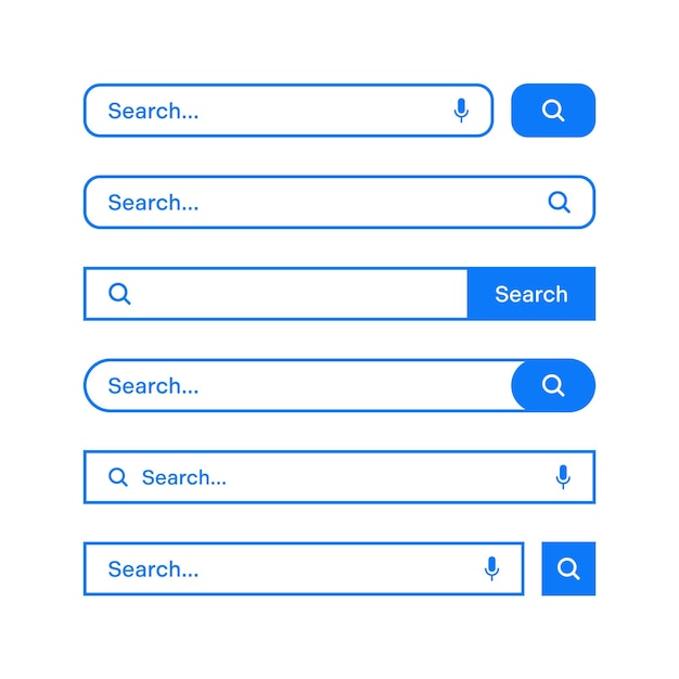 Diverses barres de recherche avec bordure de contour moteur de navigateur Internet avec barre d'adresse de boîte de recherche et champ de texte UI conception de l'interface du site élément icônes web et bouton de pression illustration vectorielle