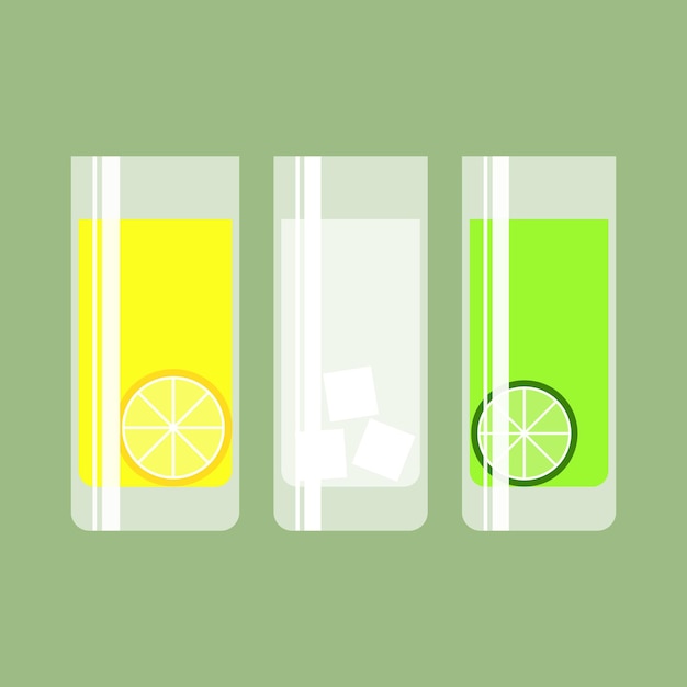 Vecteur diverses boissons non alcoolisées dans des verres ensemble de boissons d'été non alcoolisées verre d'icônes vectorielles de limonade