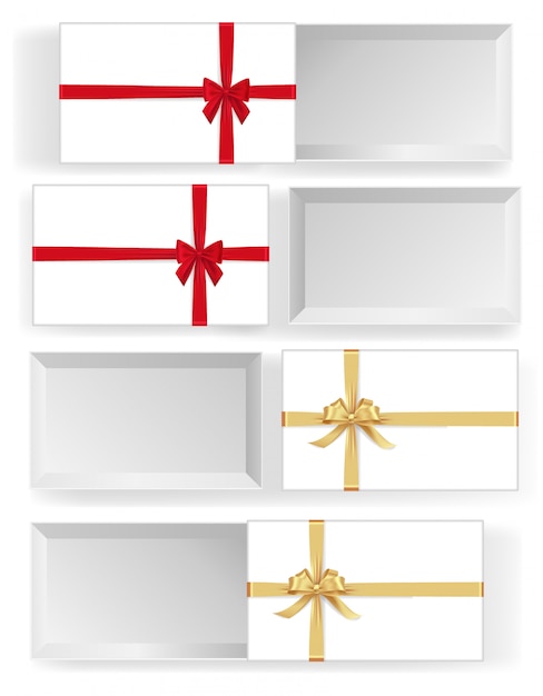 Vecteur diverses boîtes blanches avec des rubans rouges et dorés