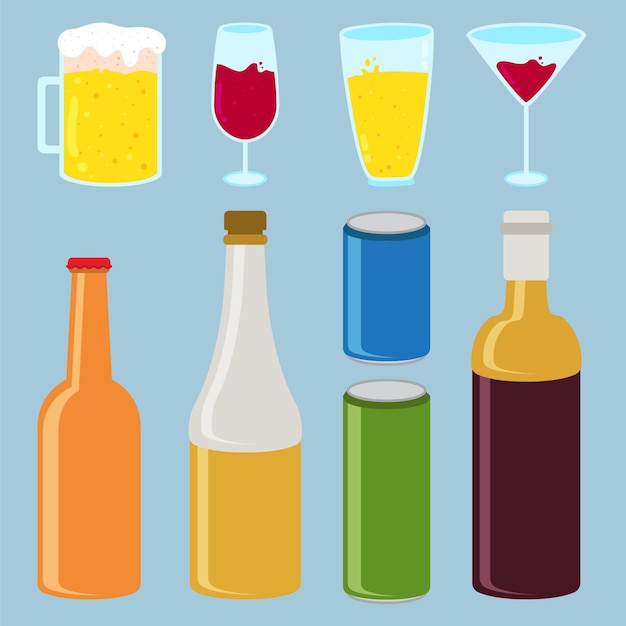 Diverses bouteilles de vin et collection de verres pour faire des affiches