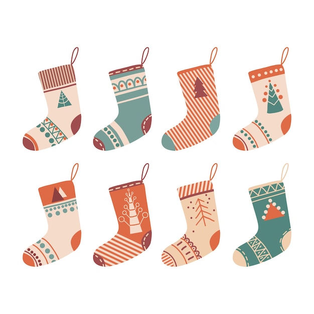 Diverses Chaussettes Ou Bas De Noël Colorés élément Décoratif Traditionnel