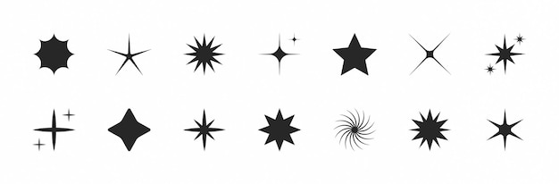 Diverses formes d'étoiles isolées sur un fond blanc graphique vectoriel