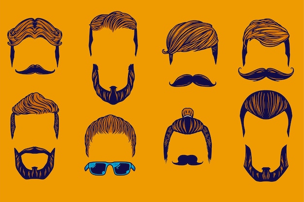 Diverses Illustrations Vectorielles De Cheveux Et De Moustaches Définissent Un Style De Dessin Animé