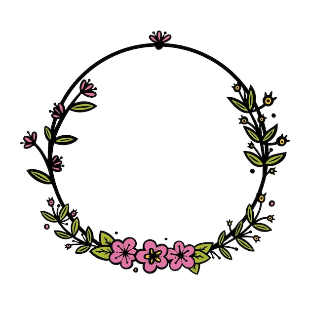 Diviseur De Couronne Vintage Avec Des Fleurs Dessinées à La Main Couronne De Doodle Cercle Avec Des Feuilles Et Des Fleurs Colorées