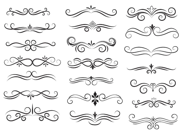 Diviseur de page et éléments de conception Ensemble de divers diviseurs noirs simples Diviseur de conception assorti