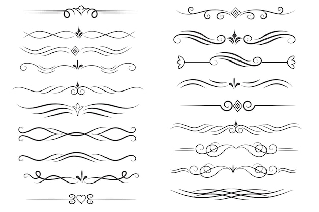 Diviseur de page et éléments de conception Ensemble de divers diviseurs noirs simples Diviseur de conception assorti