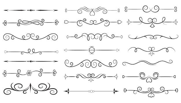 Vecteur diviseur de page et éléments de conception ensemble de divers diviseurs noirs simples diviseur de conception assorti