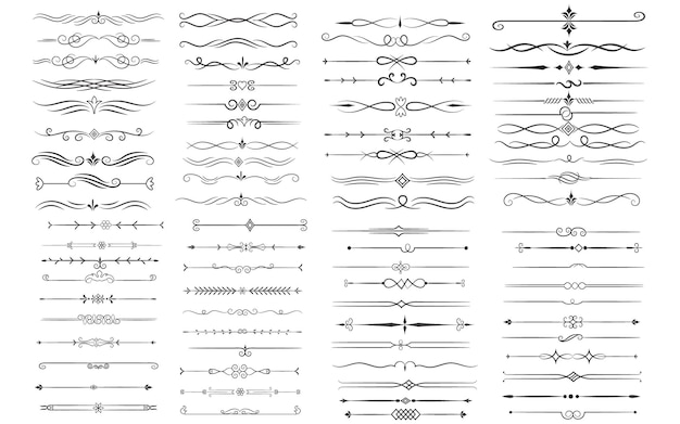 Vecteur diviseur de page et éléments de conception ensemble de divers diviseurs noirs simples diviseur de conception assorti