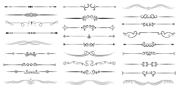 Vecteur diviseur de page et éléments de conception ensemble de divers diviseurs noirs simples diviseur de conception assorti