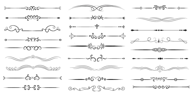 Diviseur de page et éléments de conception Ensemble de divers diviseurs noirs simples Diviseur de conception assorti