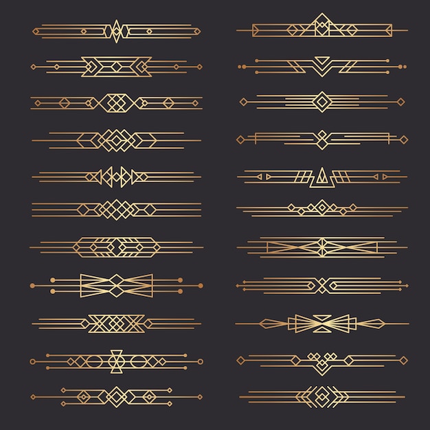 Vecteur diviseurs art déco. lignes façonne les bordures décoratives minimal swirl decor collection de diviseurs de modèle des années 1920. illustration bordure déco ornée, cadre classique de défilement pour la page