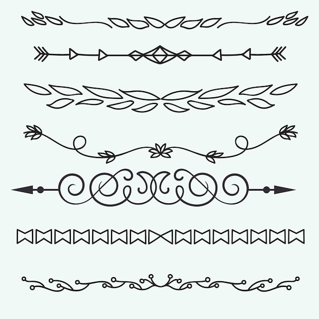 Diviseurs de texte décoratifs Ornement floral Border décorations vintage dessinées à la main et croquis florissants