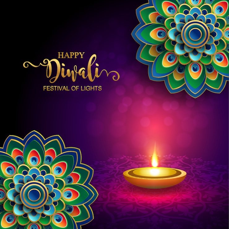 Vecteur diwali, deepavali ou dipavali le festival des lumières inde avec diya or à motifs et cristaux sur fond de couleur papier.