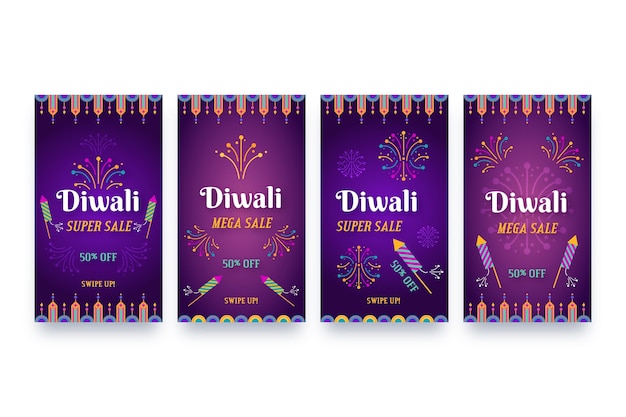 Vecteur diwali sale collection d'histoires instagram