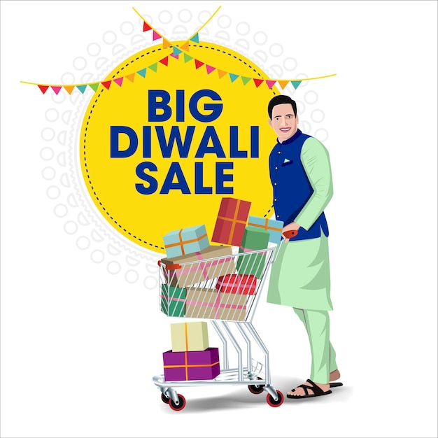 Diwali Vente Offre Bannière Indien Hommes