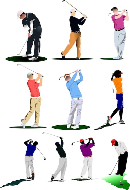 Vecteur dix joueurs de golf illustration vectorielle