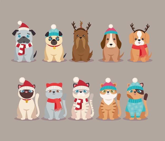 Dix Mignons Animaux De Compagnie De Noël