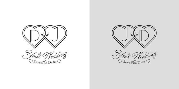 Dj Et Jd Logo D'amour De Mariage Pour Les Couples Avec Les Initiales D Et J