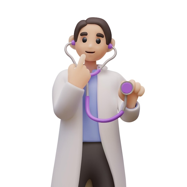 Docteur en 3D qui écoute avec un stéthoscope Concept d'examen du patient