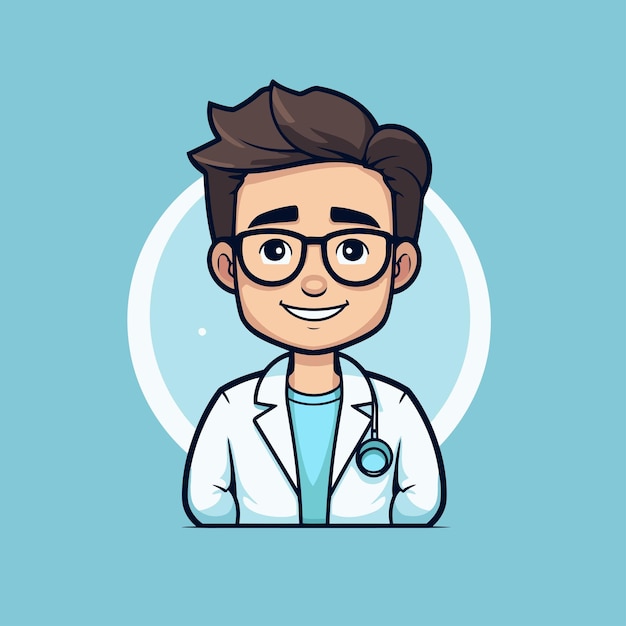 Docteur De Dessin Animé Avec Stéthoscope Et Lunettes Illustration Vectorielle