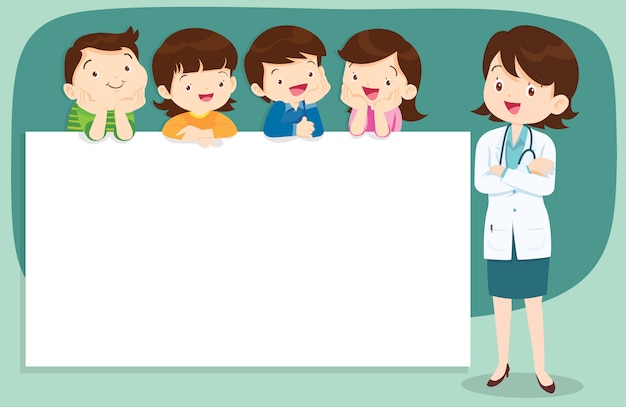 Docteur et enfants mignons avec bannière