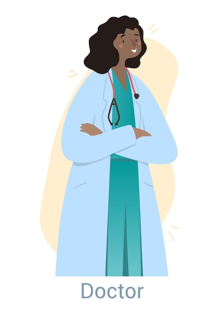 Vecteur docteur femme personnage conceptuel en robe médicale avec stéthoscope femme diagnostique les maladies et traite