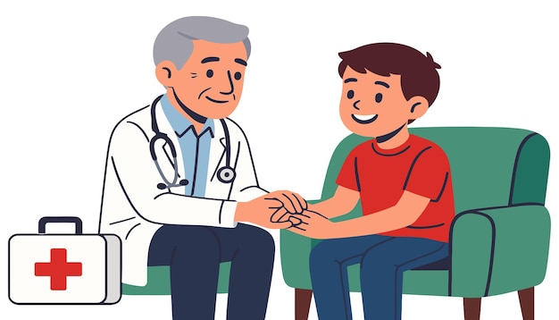 Docteur et jeune patient se tenant par la main lors d'une séance de conseil