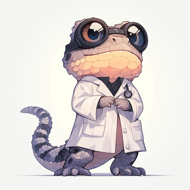 Vecteur un docteur lézard intelligent dans le style des dessins animés