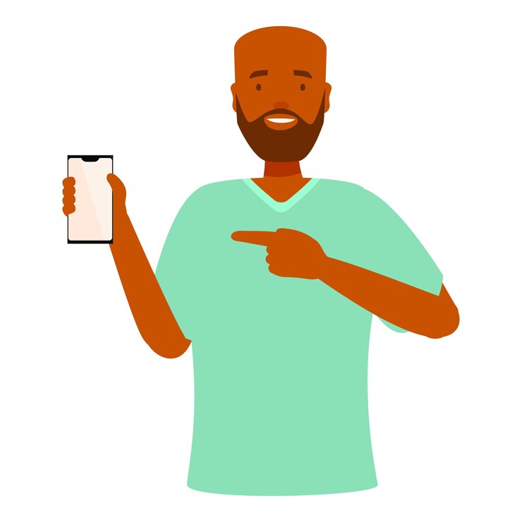 Vecteur docteur montrant un smartphone et pointant du doigt vers lui