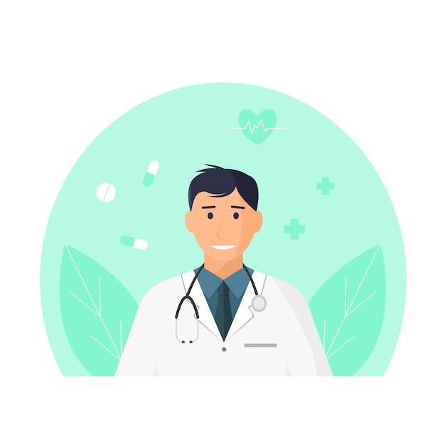 Docteur avec stéthoscope Illustration vectorielle plate dans le style de dessin animé