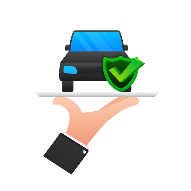 Document De Contrat D'assurance Automobile Sur Les Mains. Icône De Bouclier. Protection. Stock Illustration Vectorielle.