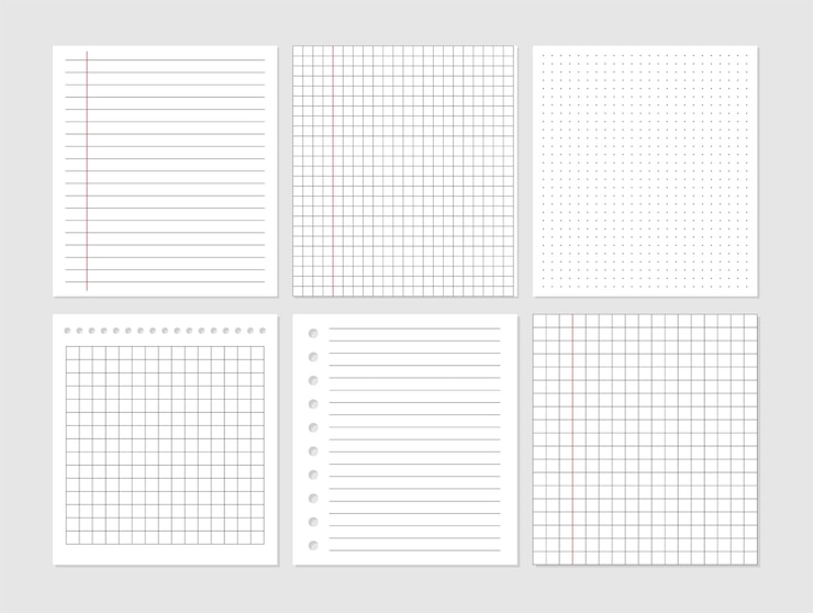 Document de feuille de papier pour ordinateur portable. Représentation graphique des données de la feuille de papier vierge. Papier à lettres vide de vecteur. N'oubliez pas le modèle de liste. Carte scolaire doublée.