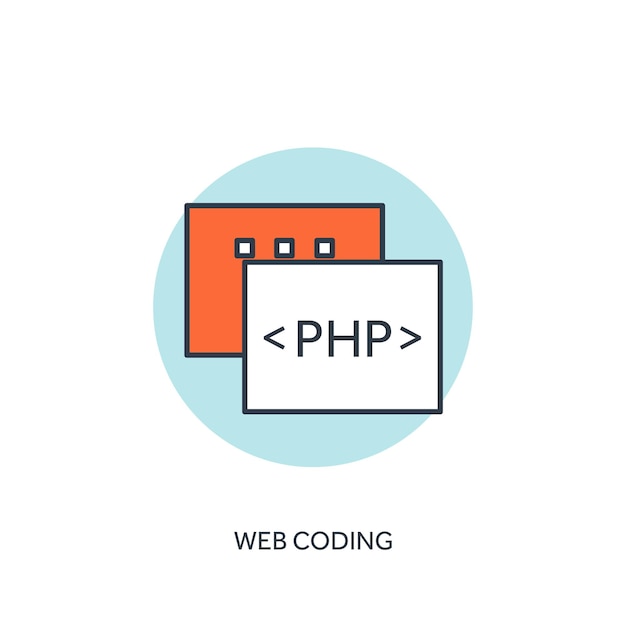 Vecteur document à ligne plate avec code php programmation de codage