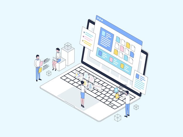 Documentation Commerciale Illustration Isométrique Couleur Linéaire. Convient Pour Les Applications Mobiles, Les Sites Web, Les Bannières, Les Diagrammes, Les Infographies Et Autres éléments Graphiques.