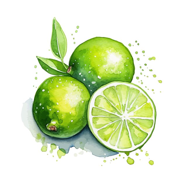 Vecteur doigt citron vert aquarelle clipart fond blanc