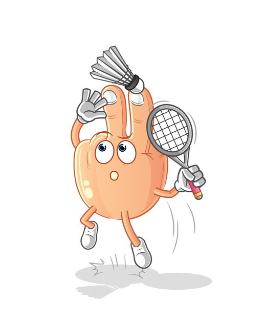 Doigt De Paix Smash Au Vecteur De Mascotte De Dessin Animé De Badminton