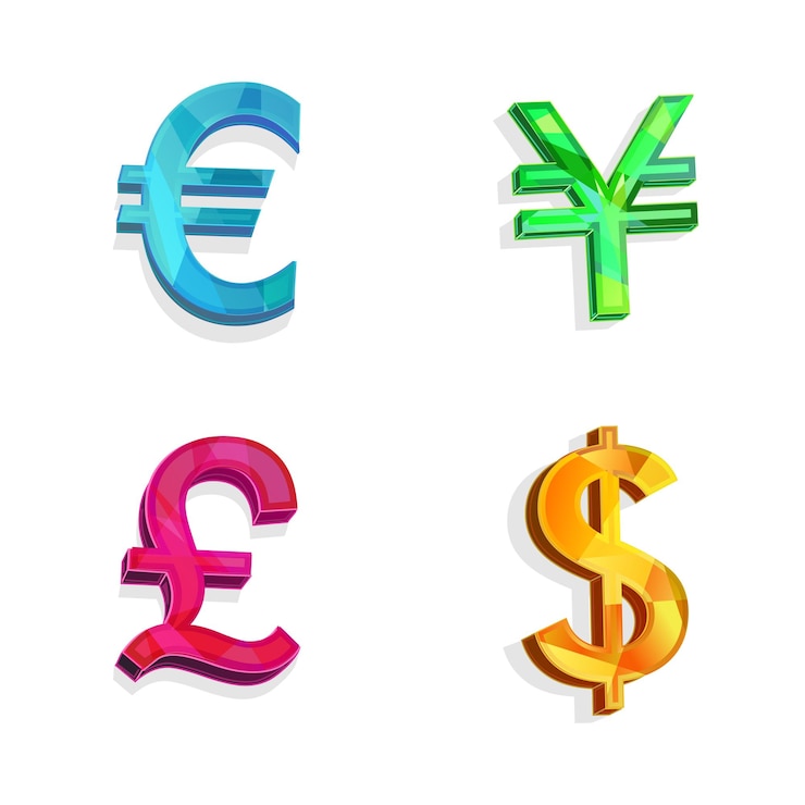 Vecteur dollar euro livre yen sur fond blanc la conception de votre site web, logo, application, interface utilisateur.