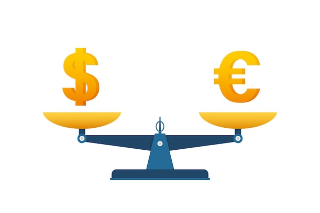 Dollar vs Euro sur balance Échelles avec de l'argent Vector stock illustration