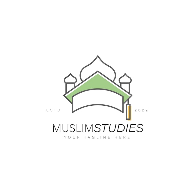 Vecteur dôme musulman avec icône d'illustration de conception de logo de chapeau de diplômé